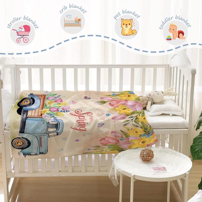 YeeJu Spring Baby Throw Blanket 30x40 Small Farmhouse Spring Theme Floral Blanket for Toddler Swaddle Pet Crib Soft Fuzzy Plush Fleece Blankets and Throws Easter Decorative Blanket - Image 5
